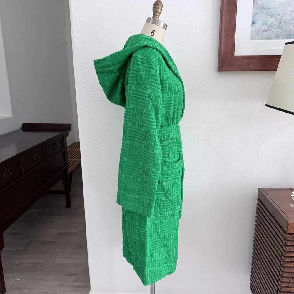 Bottega‎ Veneta Women's Terry Bath Robe Green w/hood Medium 656096 Italy
